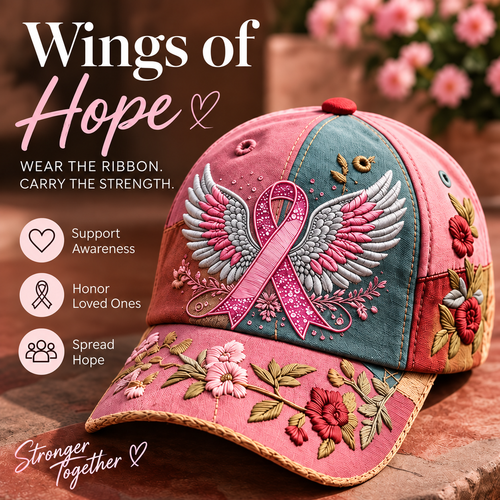 🌸Wings of Hope Breast Cancer Awareness Embroidered Cap