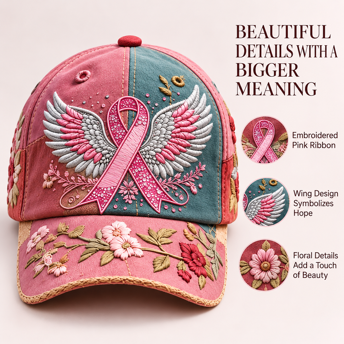 🌸Wings of Hope Breast Cancer Awareness Embroidered Cap