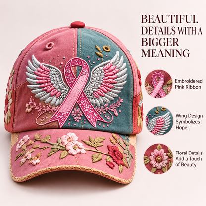 🌸Wings of Hope Breast Cancer Awareness Embroidered Cap