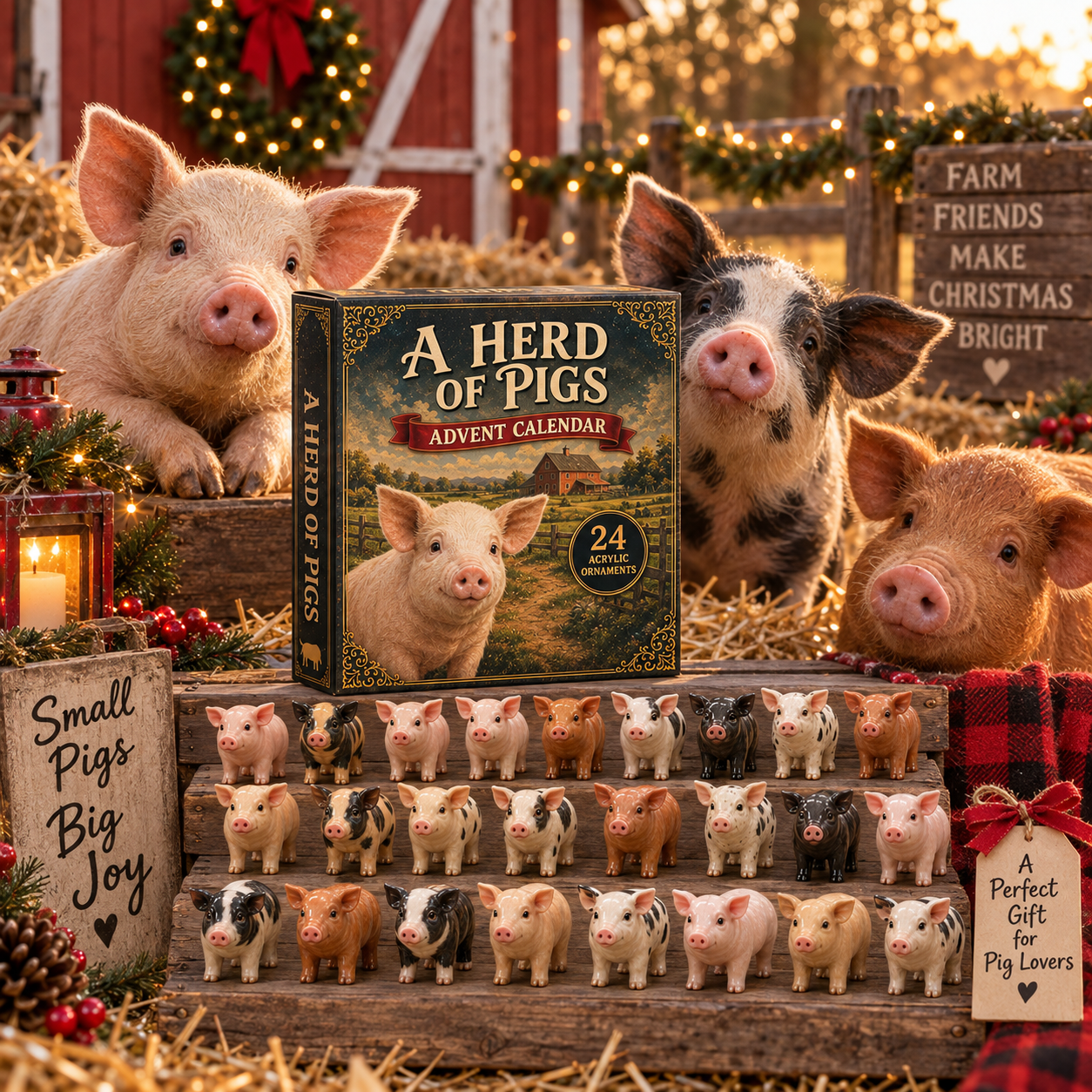 Christmas farmhouse scene with A Herd of Pigs Advent Calendar