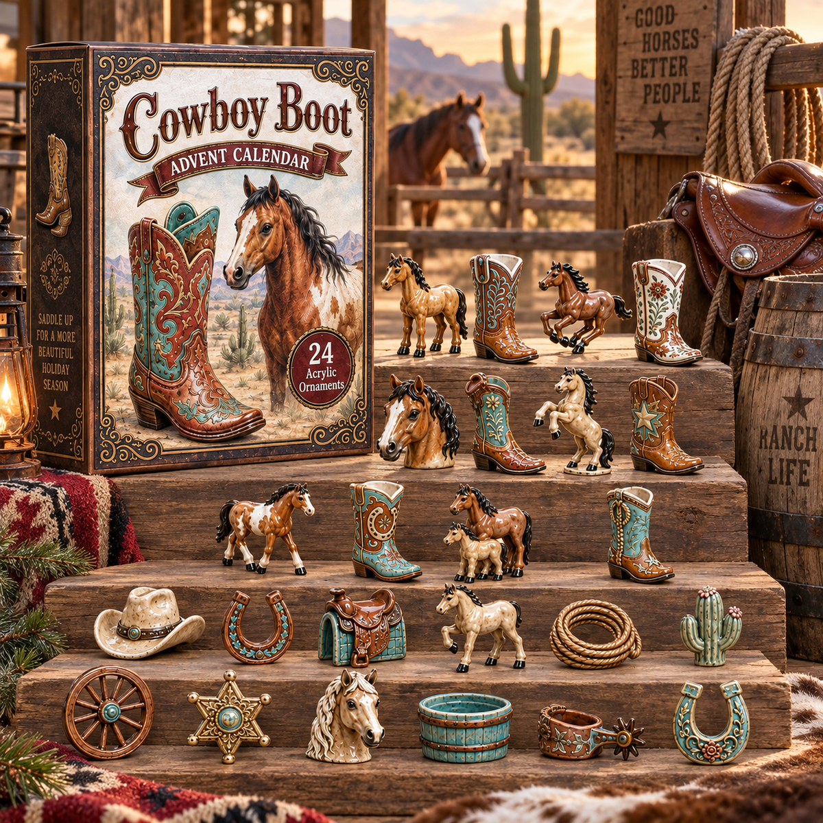 CHRISTMAS KICKOFF 40% OFF - Cowboy Boots Advent Calendar 2026 - 24-Day Festive Countdown, Acrylic Charms Blind Box - Gift For Horse Lovers