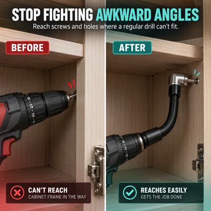 🔧 90° Flexible Right-Angle Drill Attachment — Reach Tight Spaces With Your Existing Drill