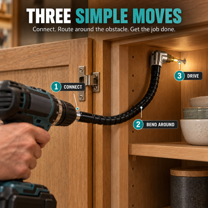🔧 90° Flexible Right-Angle Drill Attachment — Reach Tight Spaces With Your Existing Drill