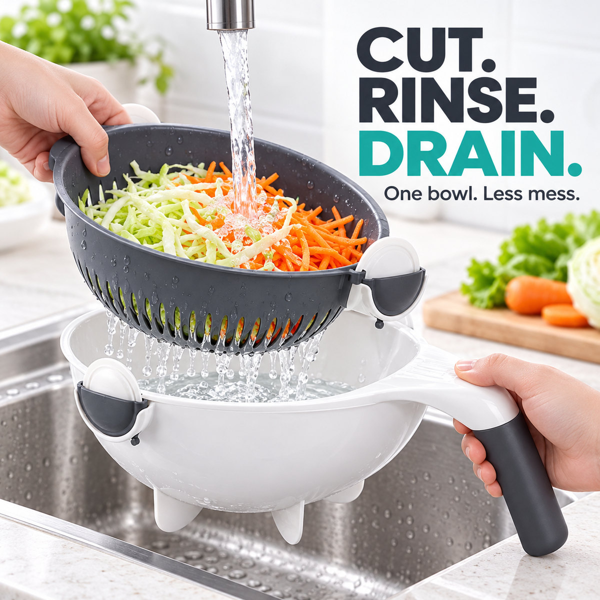 9-in-1 Vegetable Prep Station – Cutter & Drain Basket