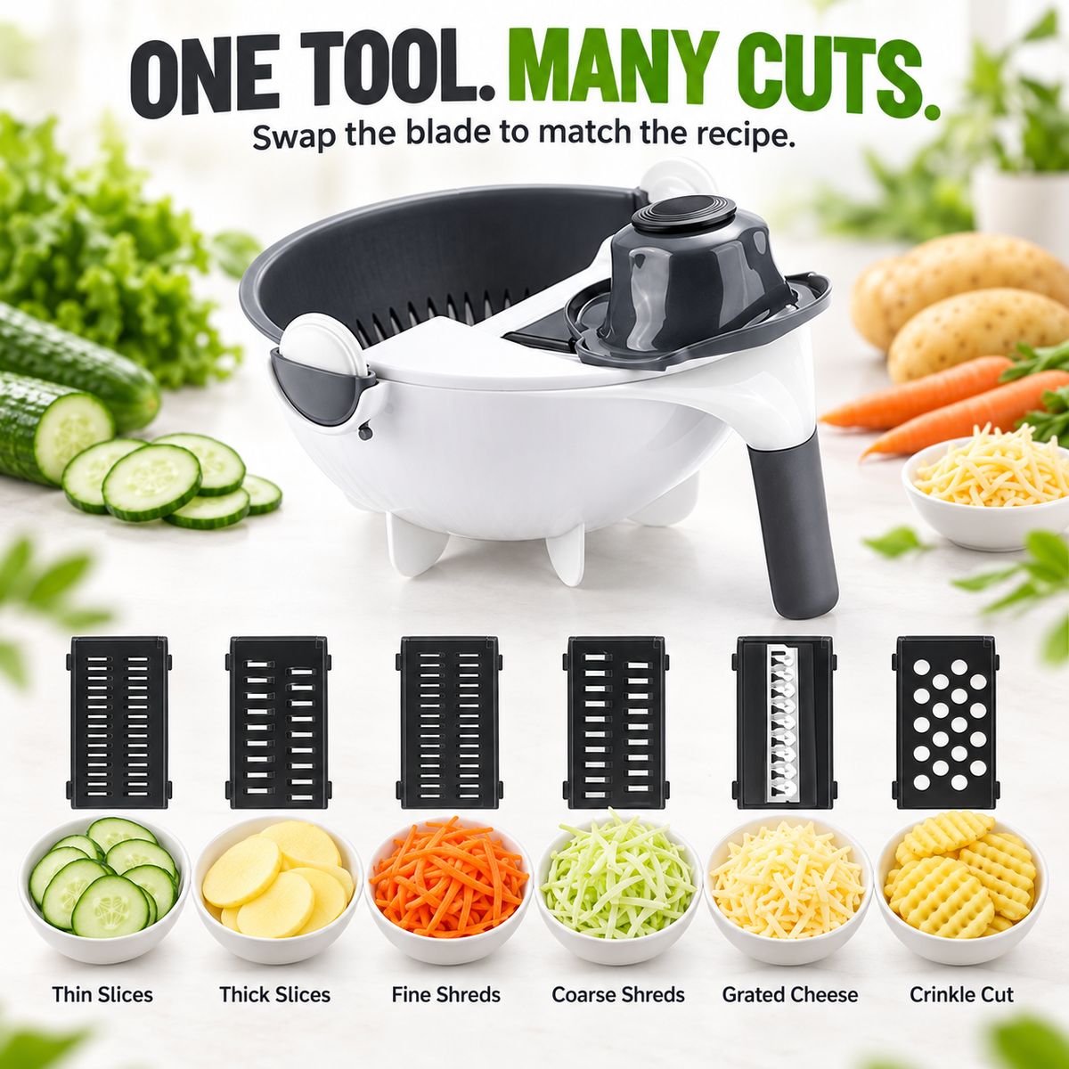 9-in-1 Vegetable Prep Station – Cutter & Drain Basket
