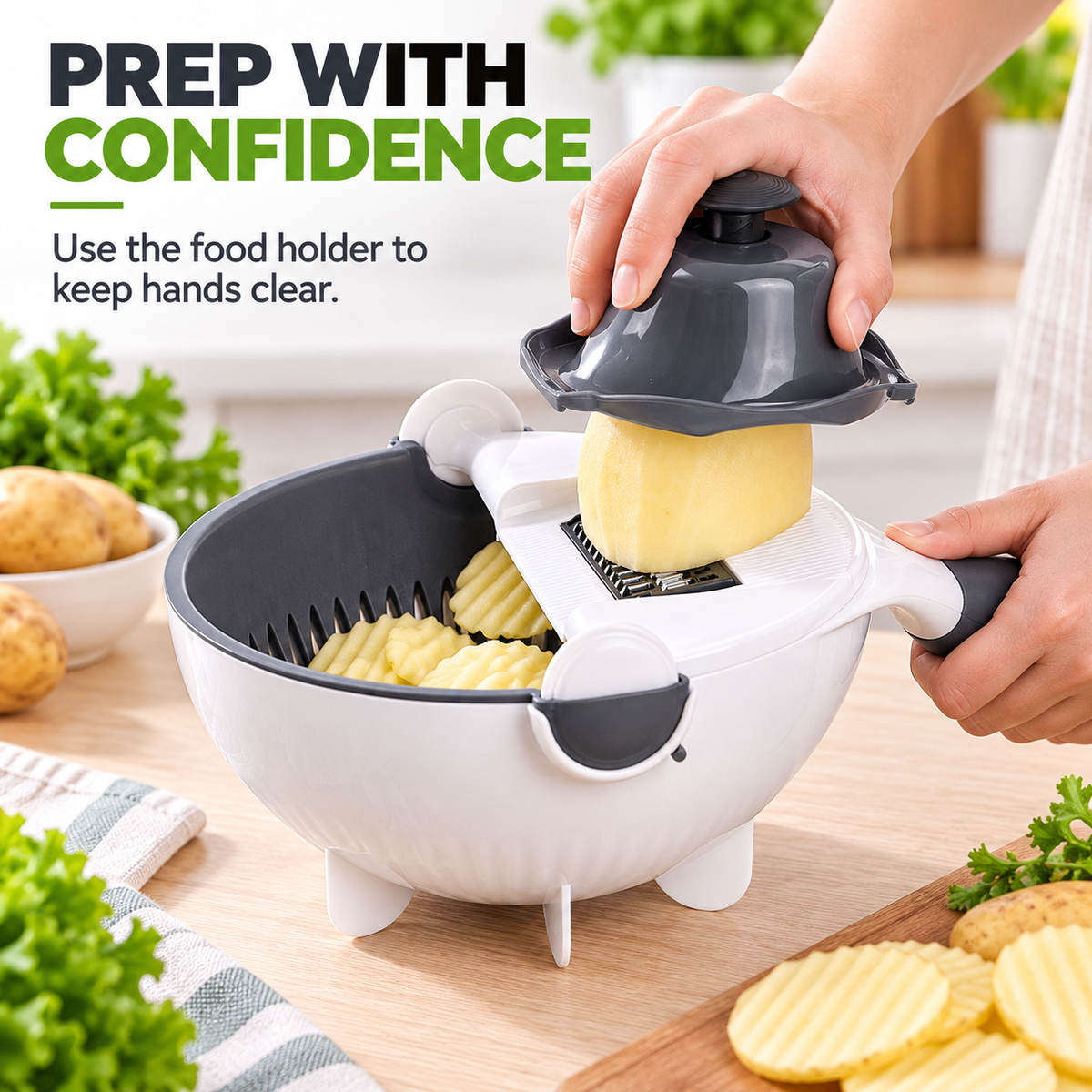 9-in-1 Vegetable Prep Station – Cutter & Drain Basket