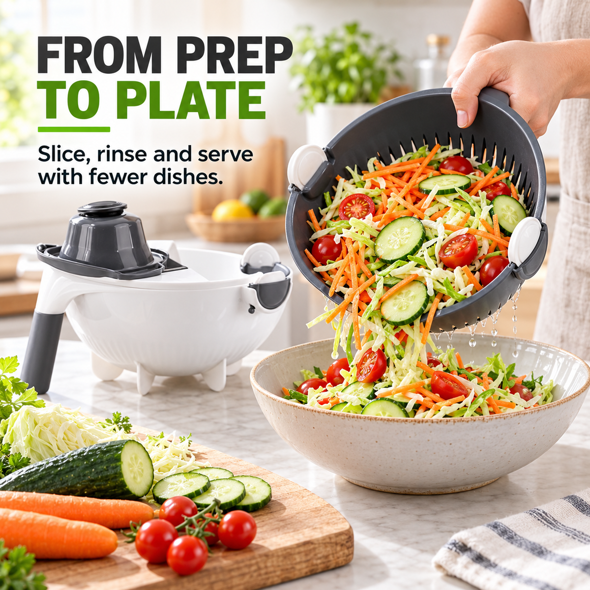 9-in-1 Vegetable Prep Station – Cutter & Drain Basket