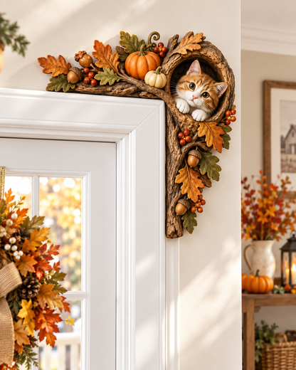 Wooden Fall Cat Door Topper Decor-Rustic Autumn Kitten Door Topper