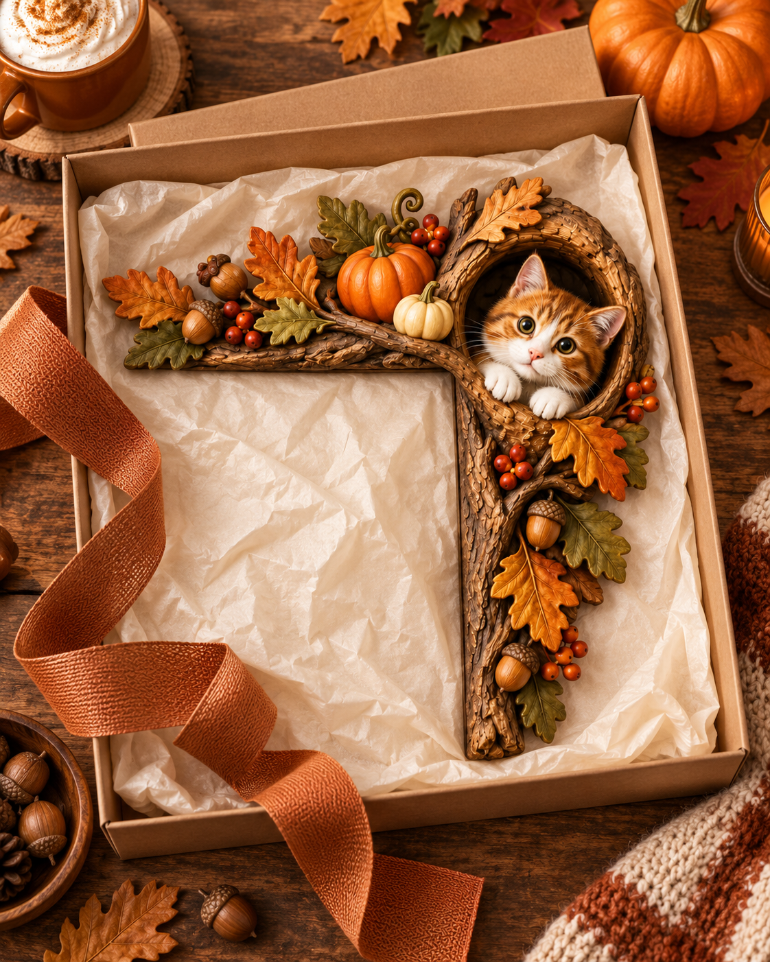 Wooden Fall Cat Door Topper Decor-Rustic Autumn Kitten Door Topper
