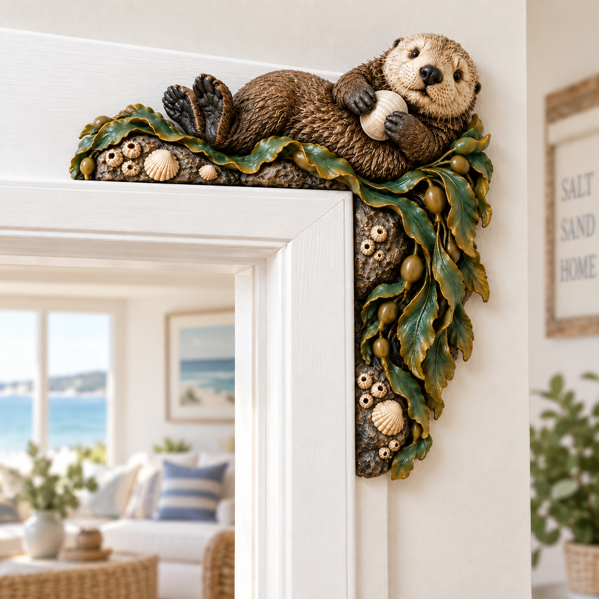Sea Otter with Shell and Kelp Door Frame Corner Ornament