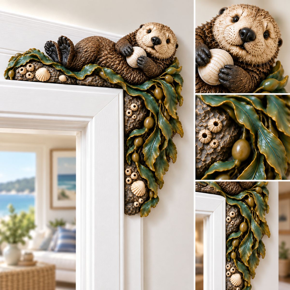 Sea Otter with Shell and Kelp Door Frame Corner Ornament