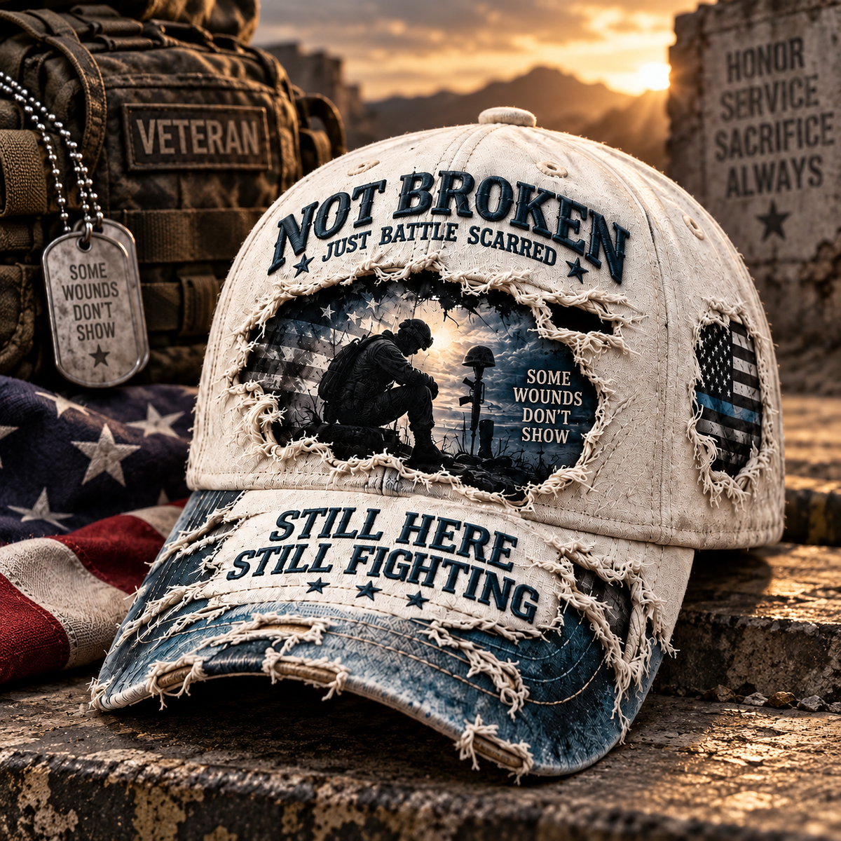 Veteran Mental Health Awareness PTSD 3D Embroideryed Baseball Cap(🧢100% Cotton)