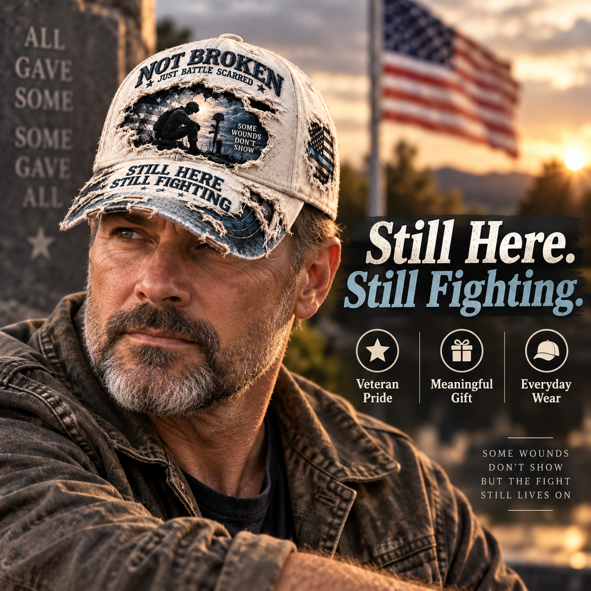 Veteran Mental Health Awareness PTSD 3D Embroideryed Baseball Cap(🧢100% Cotton)