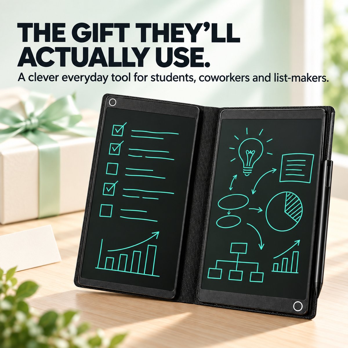 ✍️ Foldable Dual-Screen LCD Writing Notebook – 6.5″ Reusable Pocket Memo Pad with Stylus