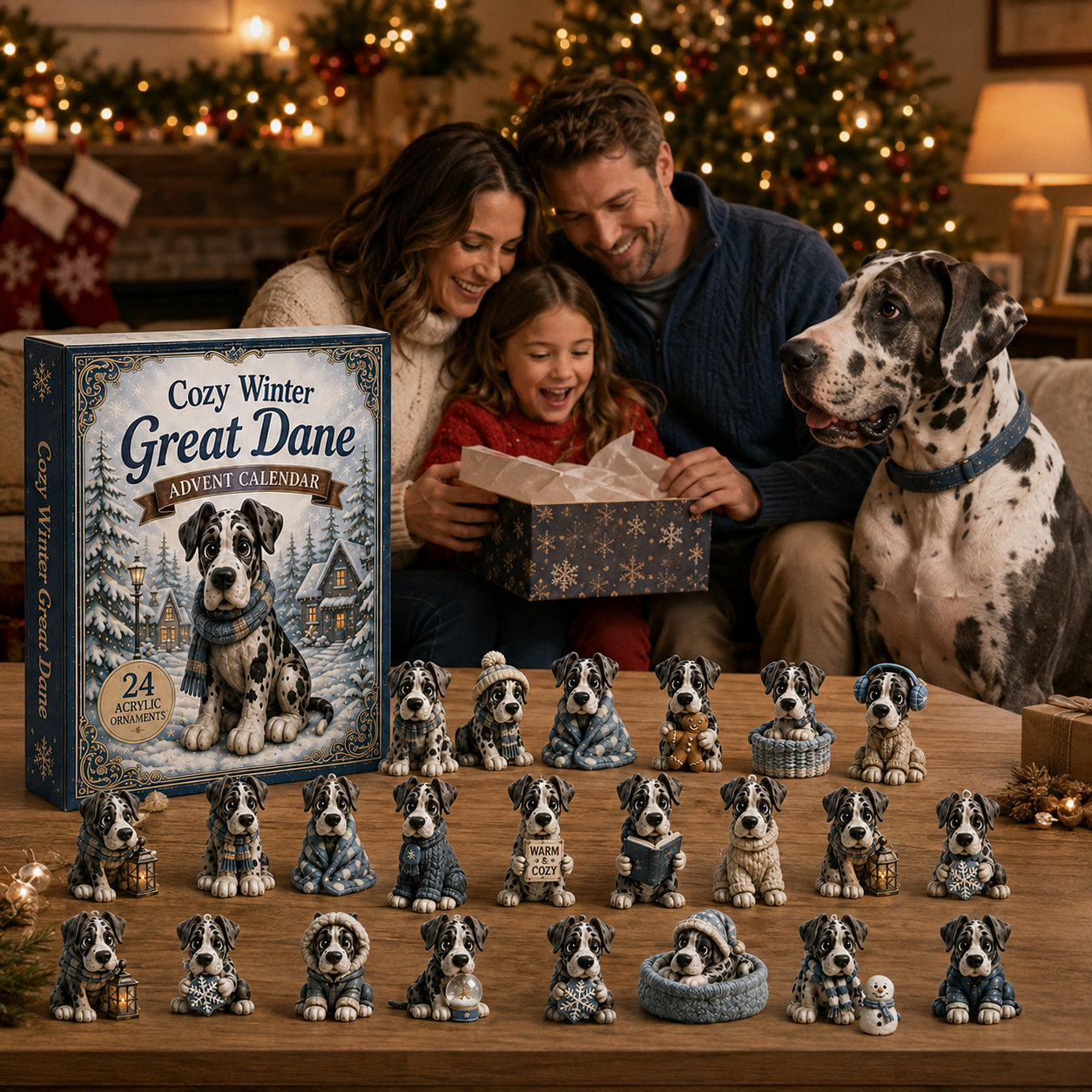CHRISTMAS KICKOFF 40% OFF - Cozy Winter Great Dane Advent Calendar 2026 - 24-Day Festive Countdown, Acrylic Charms Blind Box - Gift For Great Dane Lovers AC0NT148