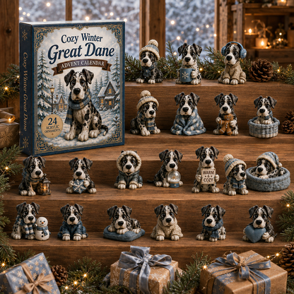 CHRISTMAS KICKOFF 40% OFF - Cozy Winter Great Dane Advent Calendar 2026 - 24-Day Festive Countdown, Acrylic Charms Blind Box - Gift For Great Dane Lovers AC0NT148