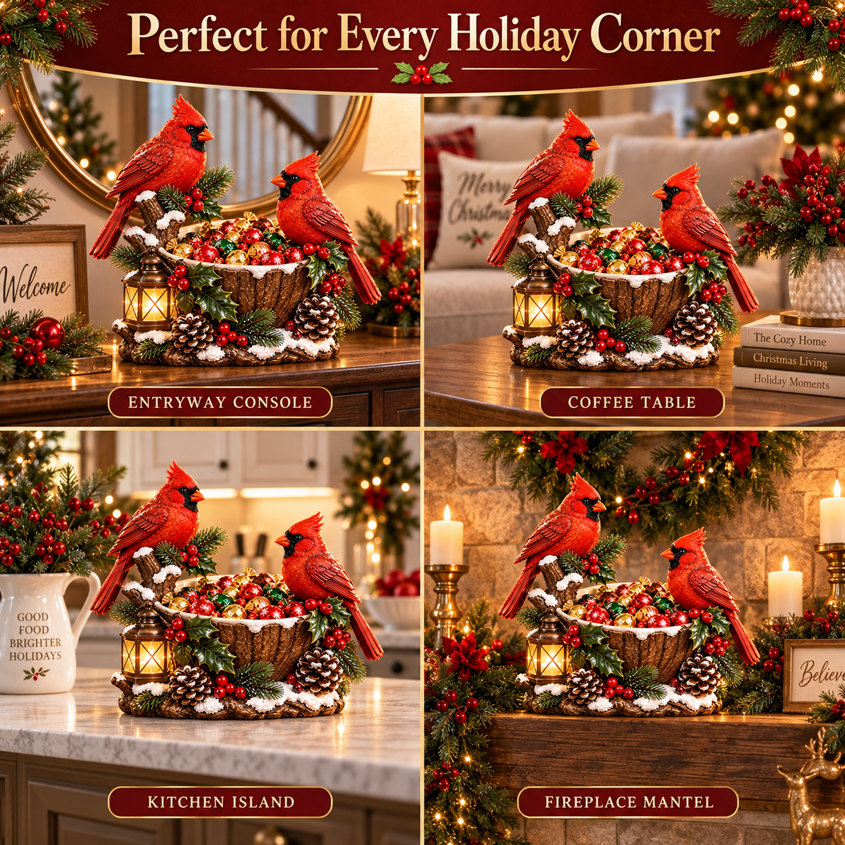 🔥Hot Sale 49% OFF❤️ Cardinal Christmas Treat Bowl™ – Lighted Holiday Candy Bowl & Tabletop Decor