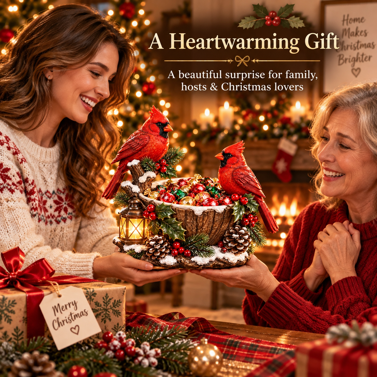 🔥Hot Sale 49% OFF❤️ Cardinal Christmas Treat Bowl™ – Lighted Holiday Candy Bowl & Tabletop Decor
