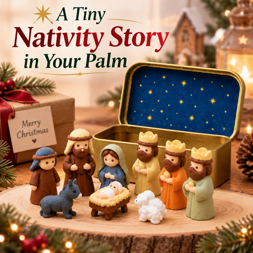 Mini Christmas Nativity Set in a Tin Box 🎄