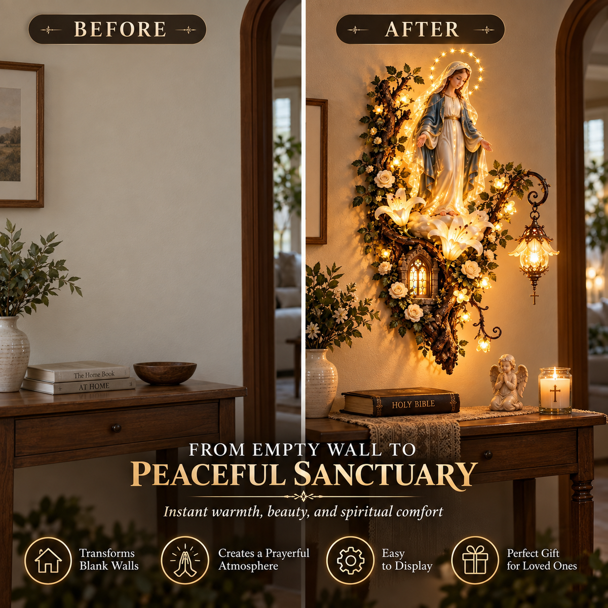 🙏✨ Blessed Mother Lighted Wall Décor | Virgin Mary 3D Religious Wall Art with Warm Ambient Glow
