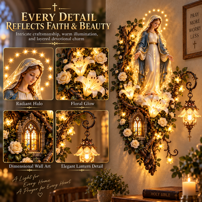 🙏✨ Blessed Mother Lighted Wall Décor | Virgin Mary 3D Religious Wall Art with Warm Ambient Glow