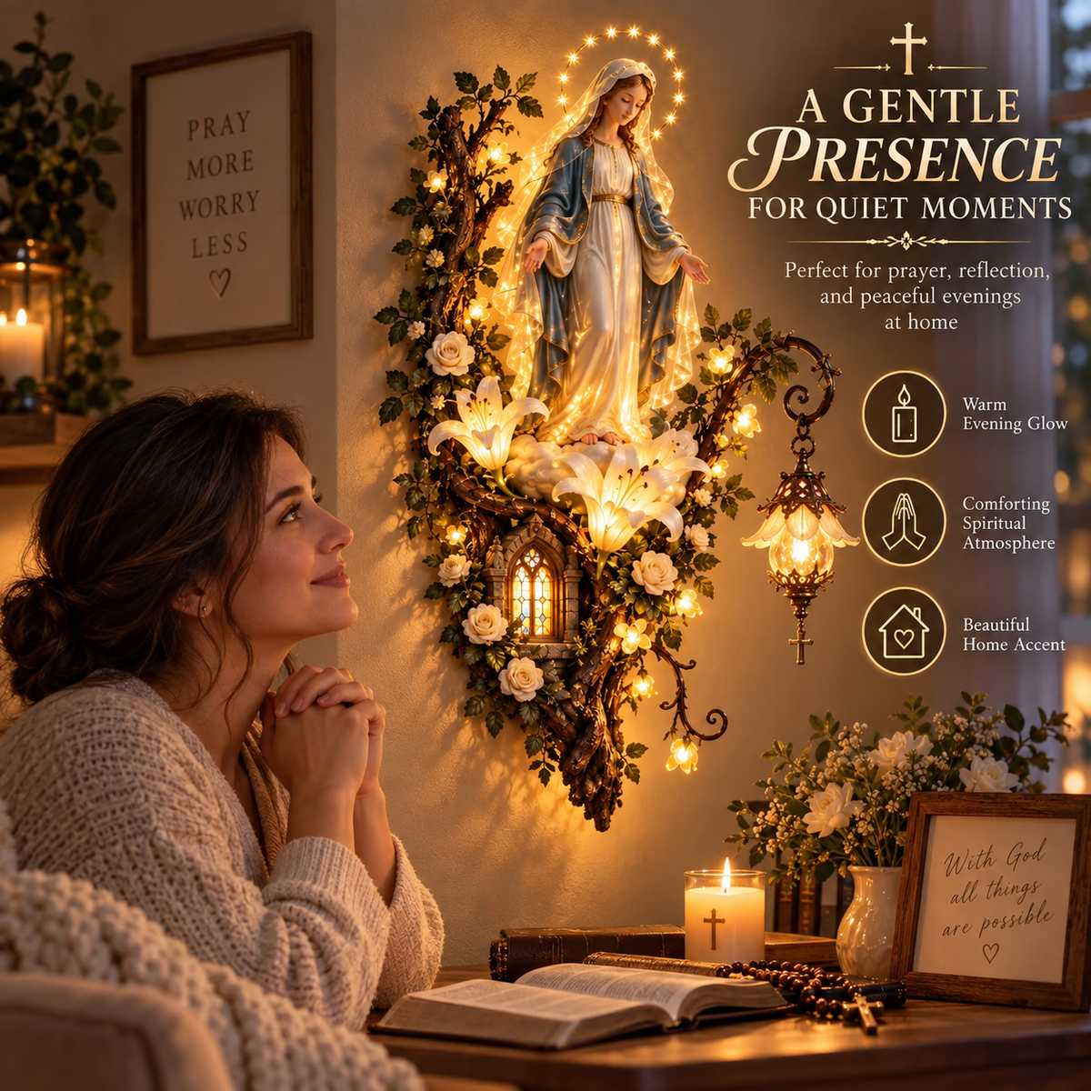 🙏✨ Blessed Mother Lighted Wall Décor | Virgin Mary 3D Religious Wall Art with Warm Ambient Glow