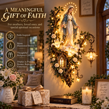 🙏✨ Blessed Mother Lighted Wall Décor | Virgin Mary 3D Religious Wall Art with Warm Ambient Glow