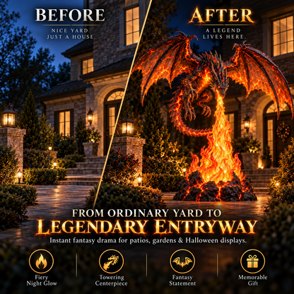🐉🔥 Fire-Breathing Dragon Lighted Statue | Molten Lava Fantasy Outdoor Décor, Gothic Garden Display & Dragon Lover Gift