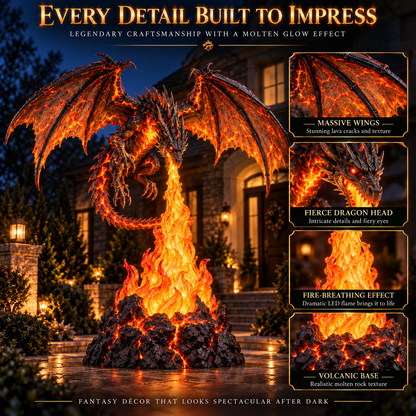 🐉🔥 Fire-Breathing Dragon Lighted Statue | Molten Lava Fantasy Outdoor Décor, Gothic Garden Display & Dragon Lover Gift