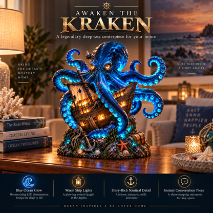 🐙⚓ Kraken Shipwreck Lighted Statue | Mystical Deep-Sea Octopus & Sunken Ship Nautical Décor