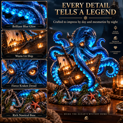 🐙⚓ Kraken Shipwreck Lighted Statue | Mystical Deep-Sea Octopus & Sunken Ship Nautical Décor