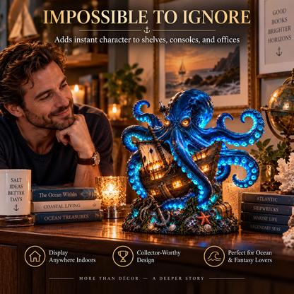 🐙⚓ Kraken Shipwreck Lighted Statue | Mystical Deep-Sea Octopus & Sunken Ship Nautical Décor