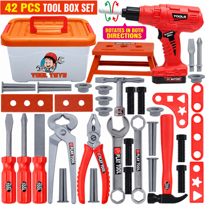 🔥Kids Tool Set, 41 Pcs with Box and Electronic Toy Drill for Child Ages 3+