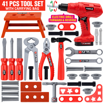 🔥Kids Tool Set, 41 Pcs with Box and Electronic Toy Drill for Child Ages 3+