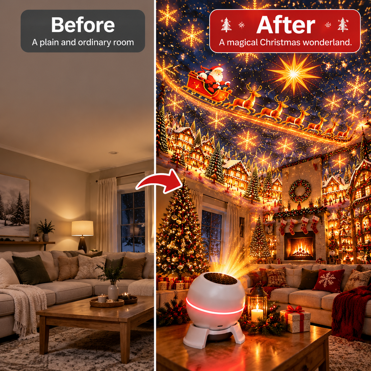 🔥LAST DAY 49% OFF -🎄 Magical Christmas Projection Night Light – Transform Any Room Into A Holiday Wonderland