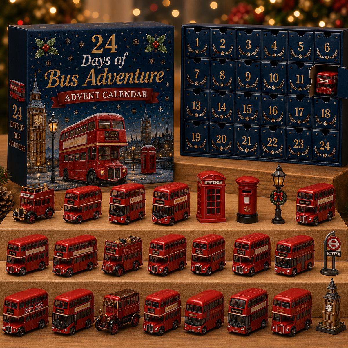 CHRISTMAS KICKOFF 49% OFF - 2026 Days of Bus Adventure Blind Box - 24-Day Festive Countdown, London Bus Collectible Figures Blind Box - Gift For Bus Lovers