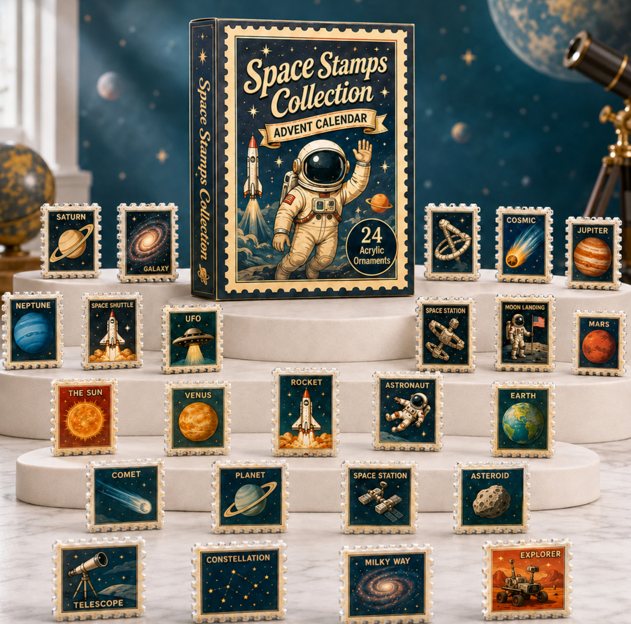 Space Stamps Collection Advent Calendar 2026 display