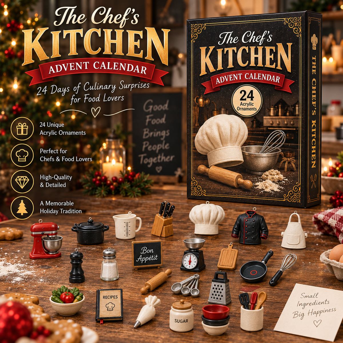 CHRISTMAS KICKOFF 40% OFF - The Chef's Kitchen Advent Calendar 2026 - 24-Day Festive Countdown, Acrylic Charms Blind Box - Gift For Job Lovers