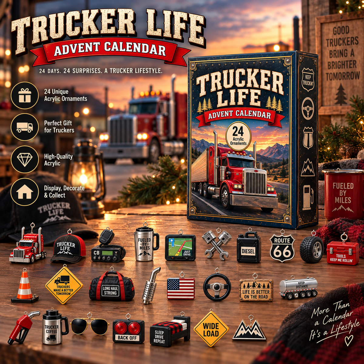 CHRISTMAS KICKOFF 40% OFF - Trucker Life Advent Calendar 2026 - 24-Day Festive Countdown, Acrylic Charms Blind Box - Gift For Job Lovers