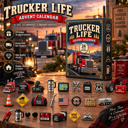 CHRISTMAS KICKOFF 40% OFF - Trucker Life Advent Calendar 2026 - 24-Day Festive Countdown, Acrylic Charms Blind Box - Gift For Job Lovers