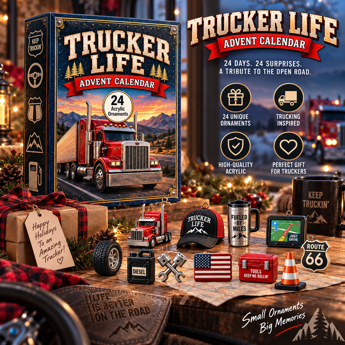 CHRISTMAS KICKOFF 40% OFF - Trucker Life Advent Calendar 2026 - 24-Day Festive Countdown, Acrylic Charms Blind Box - Gift For Job Lovers