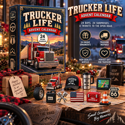 CHRISTMAS KICKOFF 40% OFF - Trucker Life Advent Calendar 2026 - 24-Day Festive Countdown, Acrylic Charms Blind Box - Gift For Job Lovers