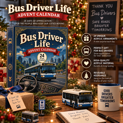 CHRISTMAS KICKOFF 40% OFF - Bus Driver Life Advent Calendar 2026 - 24-Day Festive Countdown, Acrylic Charms Blind Box - Gift For Job Lovers