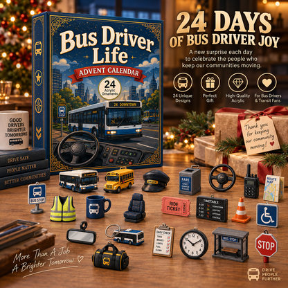 CHRISTMAS KICKOFF 40% OFF - Bus Driver Life Advent Calendar 2026 - 24-Day Festive Countdown, Acrylic Charms Blind Box - Gift For Job Lovers