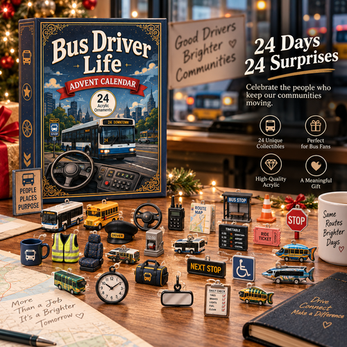 CHRISTMAS KICKOFF 40% OFF - Bus Driver Life Advent Calendar 2026 - 24-Day Festive Countdown, Acrylic Charms Blind Box - Gift For Job Lovers