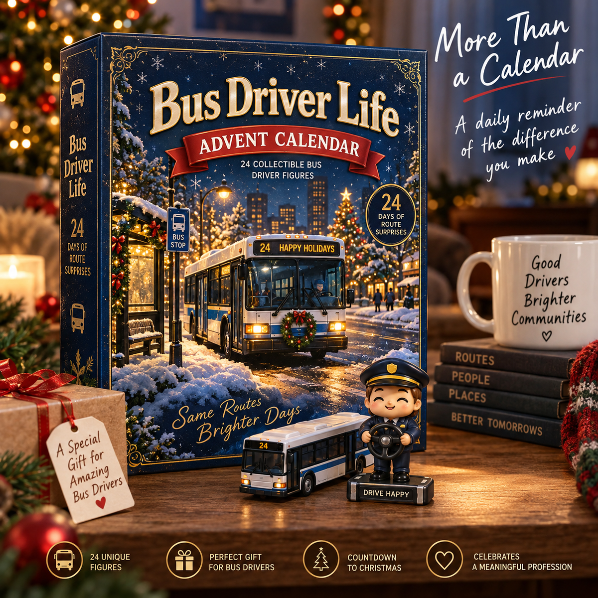 CHRISTMAS KICKOFF 40% OFF - Bus Driver Life Advent Calendar 2026 - 24-Day Festive Countdown, Acrylic Charms Blind Box - Gift For Job Lovers