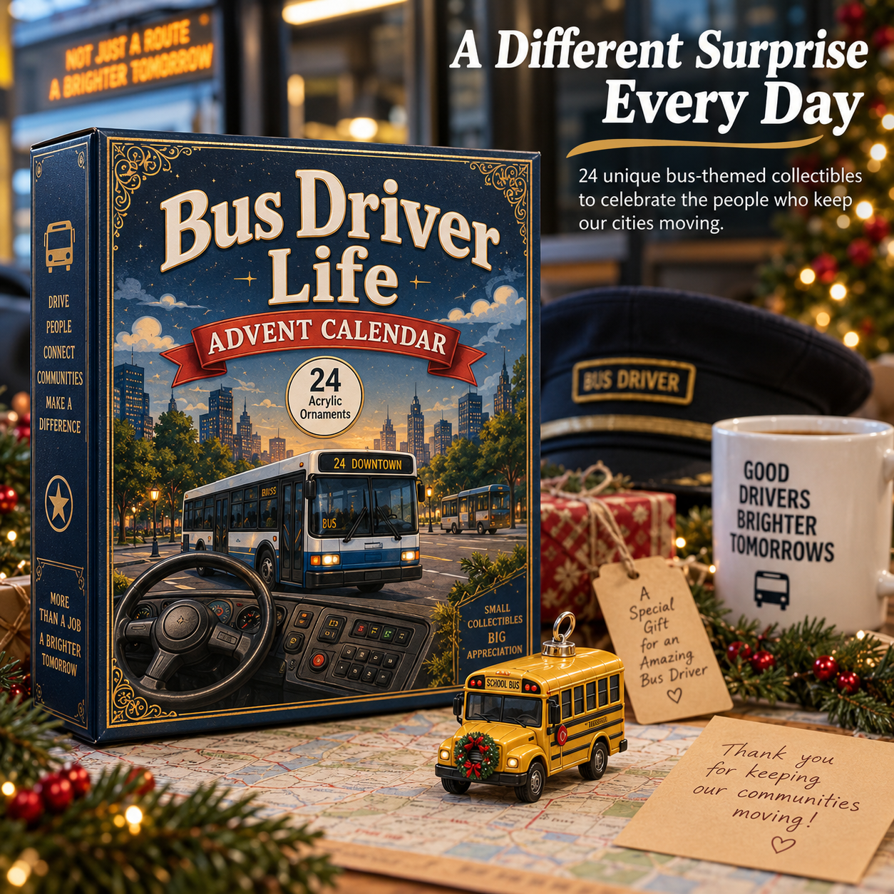 CHRISTMAS KICKOFF 40% OFF - Bus Driver Life Advent Calendar 2026 - 24-Day Festive Countdown, Acrylic Charms Blind Box - Gift For Job Lovers