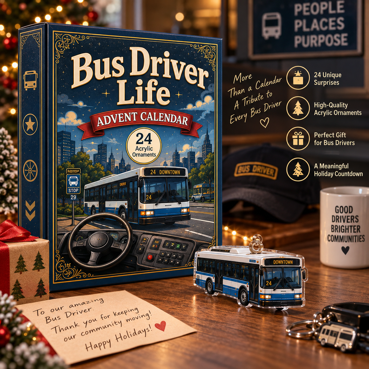 CHRISTMAS KICKOFF 40% OFF - Bus Driver Life Advent Calendar 2026 - 24-Day Festive Countdown, Acrylic Charms Blind Box - Gift For Job Lovers