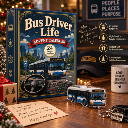 CHRISTMAS KICKOFF 40% OFF - Bus Driver Life Advent Calendar 2026 - 24-Day Festive Countdown, Acrylic Charms Blind Box - Gift For Job Lovers