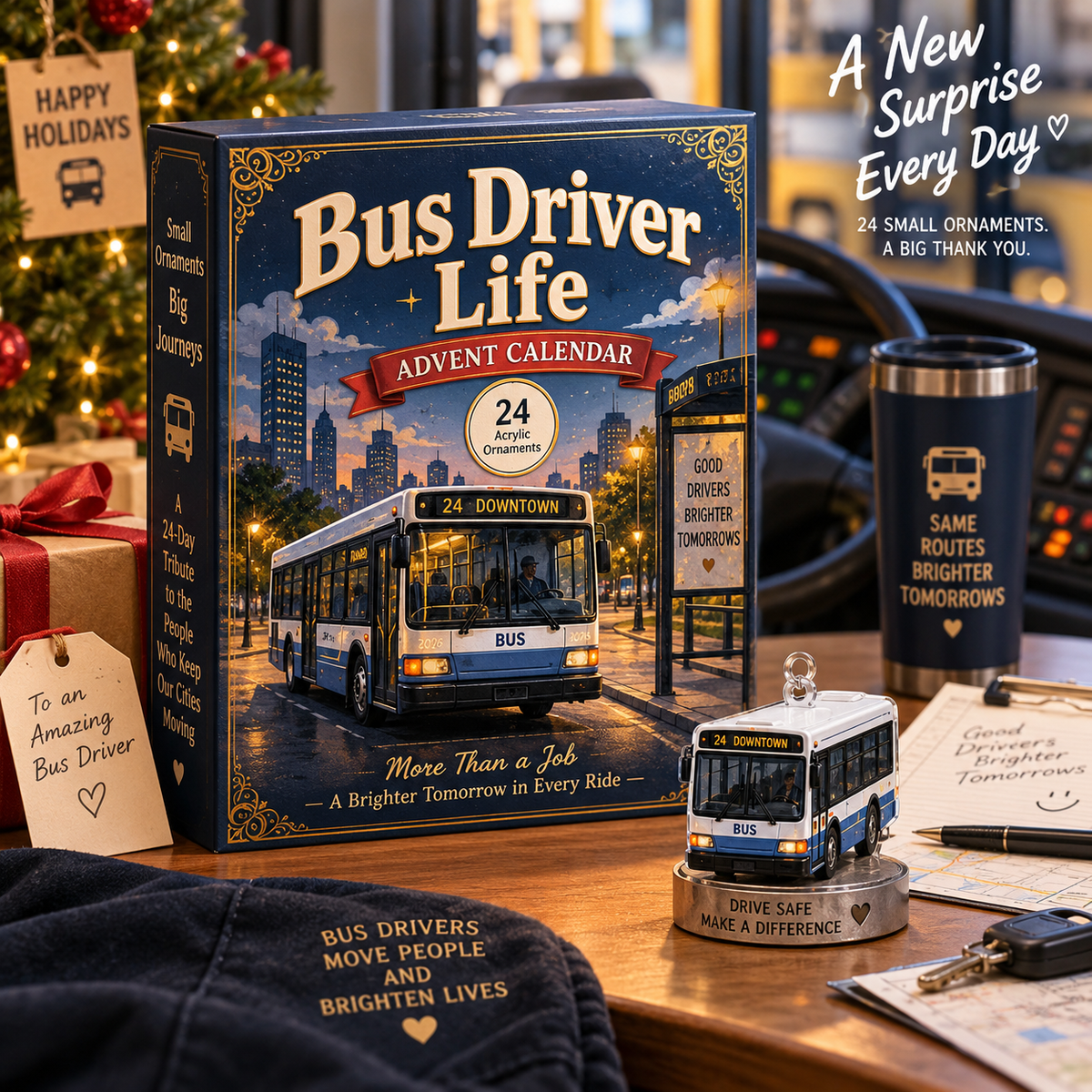 CHRISTMAS KICKOFF 40% OFF - Bus Driver Life Advent Calendar 2026 - 24-Day Festive Countdown, Acrylic Charms Blind Box - Gift For Job Lovers